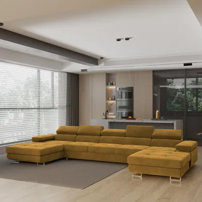 Produktbild von Masseno Ecksofa OMBRA mit Schlaffunktion U-Form, Sofa mit Bettkasten, Wohnzimmersofa, Couch, Soffa, Bettsofa, Couchgarnitur- Gelb, MONOLITH 48