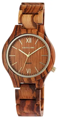 Produktbild von Excellanc Damen Armbanduhr aus Holz mit Edelstahl Faltschließe