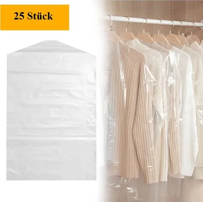 Produktbild von 25er Pack Kleiderschutzhülle Transparent  | Mantelschutz durchsichtig | Kleiderfolie in der Größe [60x90cm] - 25 Stück Kleidersack | Bekleidungsschutzhüllen | Kleiderhülle Staubschutz Kleidungsbeutel