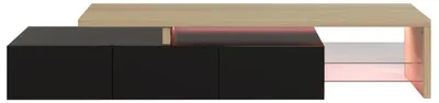 Image de Meuble TV bas moderne - Meuble TV avec éclairage LED - 200 cm - Bois - Étagères en verre - Espace de rangement - Pour téléviseurs de 140 à 165 cm - Noir