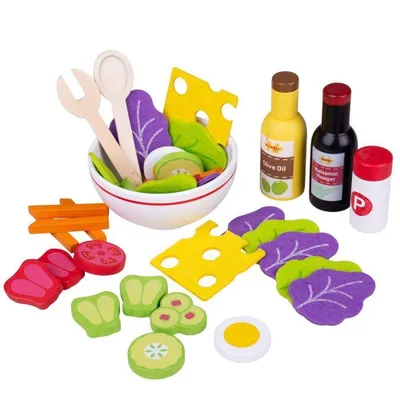 Produktbild von Holz Salatset Spielset mit realistischen Zutaten für Kinder ab 3 Jahren 11,8 x 6 x 11,8 cm