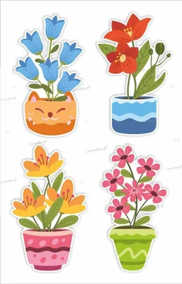 Productafbeelding van Vensterdecoratie: Grote bloemen in potten, set van 4 stuks