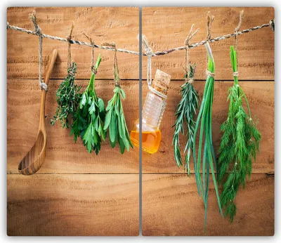 Produktbild von Tulup Glas-Herdabdeckplatte - 2x30x52cm - Glaskeramikkochfeld-Abdeckung Spritzschutz Zweiteilig Kräuter Schnur