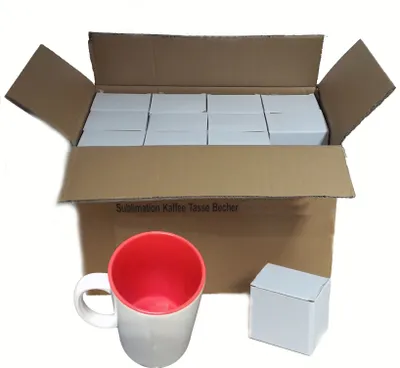 Produktbild von 36 Stück Fototasse Sublimation Kaffee Tassen Becher WEISS - INNEN ROT