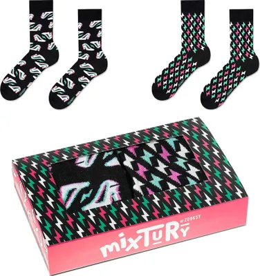 Produktbild von 2 Paar Socken für Mutige Herren 41-46, Schwarze Socken mit Blitz und Stilettos