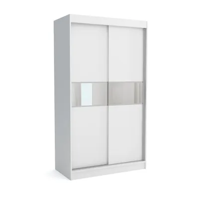 Produktbild von Kleiderschrank KATE 100 WHITE, 100x60x215 cm – Schiebetüren mit Spiegel, Kleiderstange & Regalböden, Garderobenschrank, Moderner Kleiderschrank