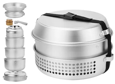 Produktbild von 10-teiliges Campingkocher-Set, Kochtopf- und -pfannenset für Camping, Outdoor-Aktivitäten und Trekking