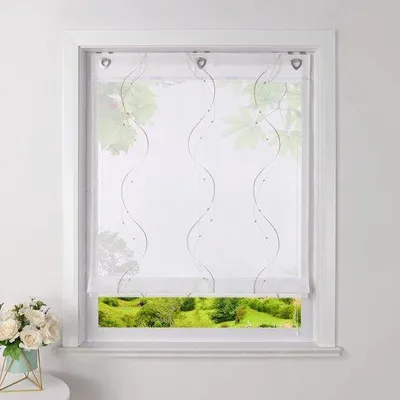 Obrázok produktu pre Priehľadná záclonka z voálu s háčikmi – 1 ks – piesková farba – 80 x 140 cm