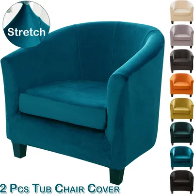 Produktbild von Stretch Universal Stuhlhusse Samt Stuhlbezug Sofa Sessel Husse  Home Hochzeit Bankett Bar Sofabezug für Einzelsofa Clubsessel Cocktailsessel Blaugrün