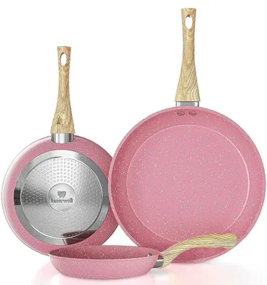 Zdjęcie produktu dla Zestaw patelni indukcyjnych 3-częściowy, 20 cm, 24 cm i 28 cm, ceramiczna powłoka nieprzywierająca, bez