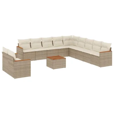 Produktbild von vidaXL 12-tlg. Garten-Sofagarnitur mit Kissen Beige Poly Rattan