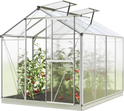 Zdjęcie produktu dla GFP Szklarnia Jasmin 4 rama aluminiowa 192 x 256 cm panele poliwęglanowe - z ramą fundamentową i 1 aut. mechanizm otwierania okien