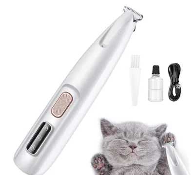 Produktbild von Tierhaarschneider mit LED-Licht, Professioneller Tierhaarschneider, Kabelloser Hundepfotenschneider, Haustierrasierer für Hunde, Katzen, Pfoten, Augen