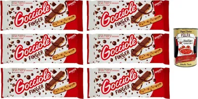 Produktbild von Gocciole Finger Kekse mit Schokodrops 6 x 120 g knusprige Keksriegel für Snack, Frühstück und Kaffeepause + Italian Gourmet polpa