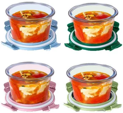 Obrázok produktu pre Sada na skladovanie potravín Unyqoos® z borosilikátového skla, 520 ml – s 4-stranným vzduchotesným viečkom, vhodná do mikrovlnnej rúry, mrazničky a umývačky riadu, stohovateľná, bez BPA