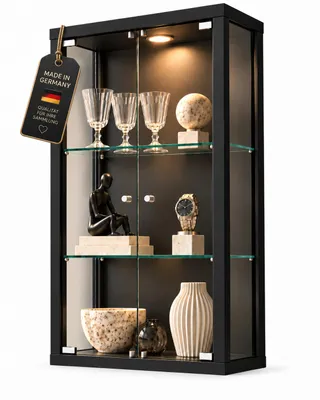 Produktbild von AGIONDA Glasvitrine hängend Schwarz mit LED – Sammlervitrine mit 2 Glastüren, 82 cm