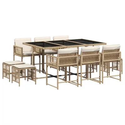 Produktbild von 11-tlg. Garten-Essgruppe mit Kissen Beige Poly Rattan