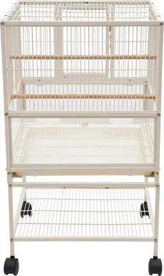 Produktbild von Vogelkäfig - Papageienkäfig mit Rollen - Kohlenstoffstahl - 48,5 x 46 x 83 cm - Herausziehbare Schublade - 4 Rollen (2 mit Bremse) - Weiß