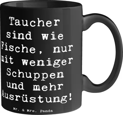 Produktbild von Mr. & Mrs. Panda Tasse Spruch Tauchen Abenteuer - Schwarz - Geschenk, unterwasserwelt, tauchausrüstung, Kaffeepott, Geschenktasse, Tauchgänge, Teetasse, Sportler, taucher