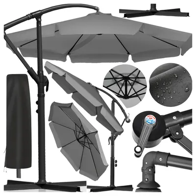 Obrázok produktu pre Slnečník do záhrady na terasu, Ø 350 cm, Sunwaal, ochrana proti UV žiareniu, sivý, nastaviteľný, kovový podstavec