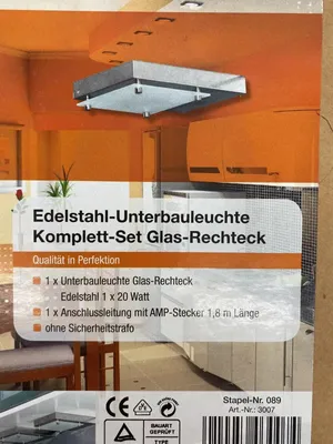 Produktbild von Edelstahl-Unterbauleuchte komplett-Set mit Glas-Rechteck