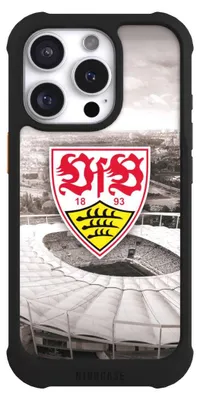 Produktbild von NIVOCASE Hülle für Apple iPhone 16 Pro  Stoßfeste Handyhülle NIVOmax Case Schwarz Offizielles Lizenzprodukt Stadion VfB Stuttgart