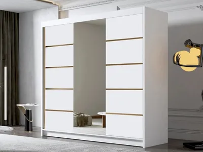 Obrázek produktu pro Vysoká šatní skříň 250 cm se zrcadlem VOLENTE - bílá