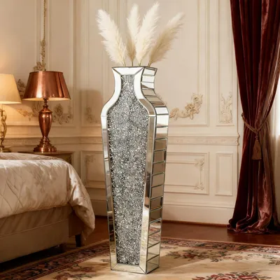 Produktbild von Bodenvase Silber Spiegelglas Kristall 12x20x68 cm für Dekozweige