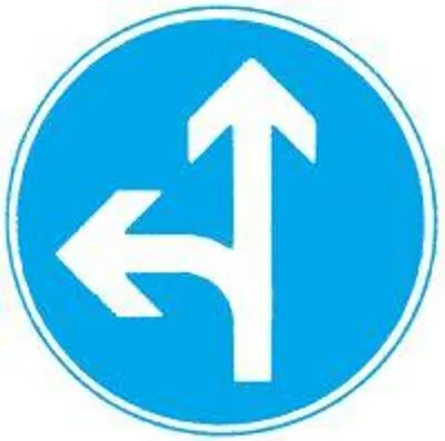 Produktbild von Verkehrszeichen 214-10 Ronde 600 mm, Pfeile geradeaus/links, RAL-Gütezeichen Folie RA1