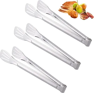Produktbild von Set von 3 Edelstahl-Küchenzangen 7 Zoll Servierzange - Kochzange - Fleischzange - Hitzebeständige Zange - Grillzange - Multifunktionale Küchenzange für Grill, Salat, Buffet, Steak, Brot