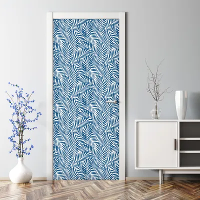Produktbild von Dekorative Aufkleber selbstklebend Klebefolie Türaufkleber Türposter Blaue Palmblätter 85 x 200 cm