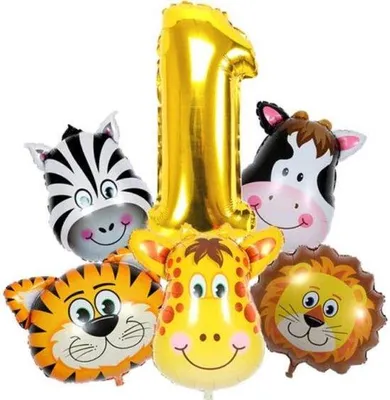 Image de Décorations pour fête sur le thème des animaux de la jungle, dorées, n° 1, 1 an, filles, garçons, enfants