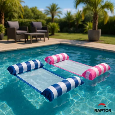 Produktbild von Markenlos aufblasbare Wasserhängematte Schwimmbett, 4-in-1 Funktion mit Kopf- & Fußstütze und integriertem Netz, ergonomisch, PVC, 120x60 cm, bis 100 kg, Blau, Magenta, Rose, für Erwachsene & Kinder, Pool See Meer, halb im Wasser schwebend, kompakt faltbar