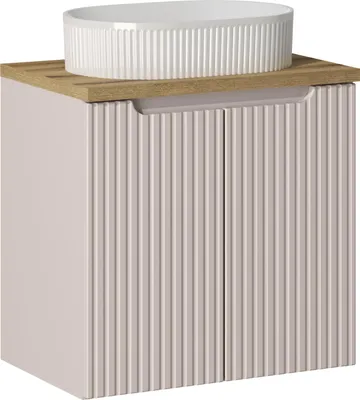 Produktbild von Badezimmerschrank 60 Cm Mit Sockelwaschtisch Und Arbeitsplatte Eiche Kaschmir