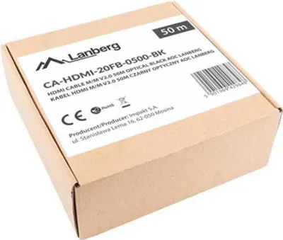 Produktbild von Lanberg CA-HDMI-20FB-0500-BK, 50 m, HDMI Typ A (Standard), HDMI Typ A (Standard), 3D, 18 Gbit/s, Schwarz, Silber