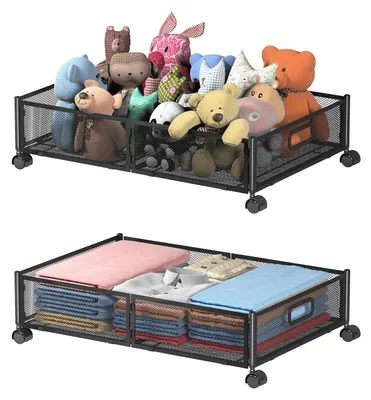 Immagine prodotto di Solidchoice - Contenitori portaoggetti da riporre sotto il letto, con ruote – Cassetti metallici pieghevoli (2 pezzi)