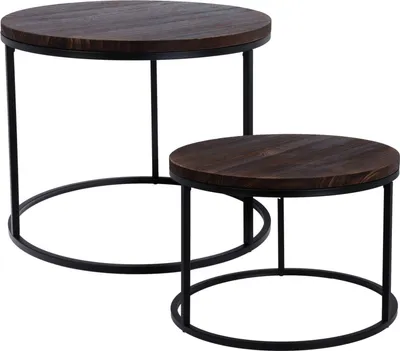 Obrázek produktu pro Sada kávových stolků s dřevěnou deskou, kovová konstrukce, 2 ks, Ø 43 cm, Ø 38 cm