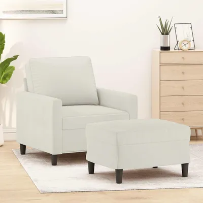 Produktbild von Sessel mit Hocker in Creme, 60 cm, Samt