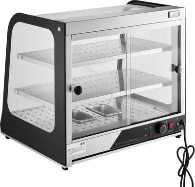 Obrázek produktu pro SucceBuy 2stupňový komerční ohřívač potravin, 850 W s tvrzeným sklem a parním ohřevem. Regulace teploty od 30 °C do 85 °C. objem 111 l pro hamburgery, pizzu, chléb