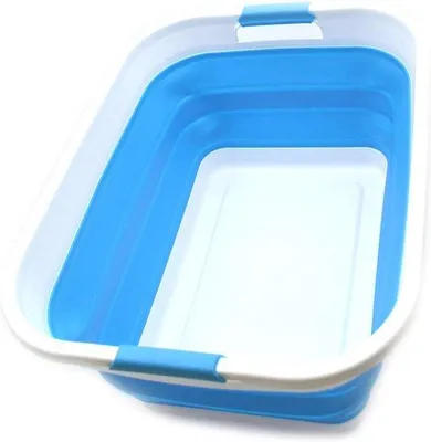 Image de Panier à linge pliable en plastique de 41 litres - Organiseur pop-up peu encombrant - Portable, couleur bleu ciel
