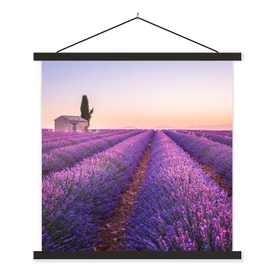 Produktbild von MuchoWow® Textilposter Lavendel - Sonnenuntergang - Lila - Blumen 60x60 cm mit schwarzem Rahmen - Posteraufhänger