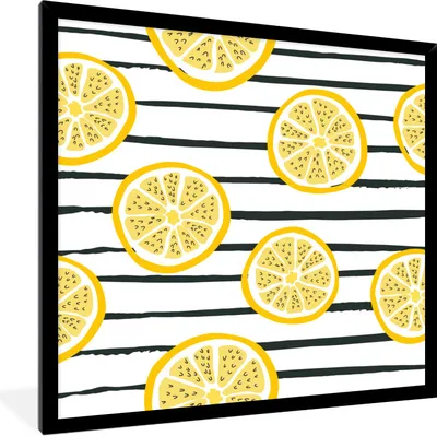 Produktbild von MuchoWow® Gerahmtes Poster Zitrone - Sommer - Pastell 40x40 cm - Poster mit Schwarzem Bilderrahmen Wandposter Rahmen Foto Bilder - Mit Rahmen - Wanddekoration Schlafzimmer