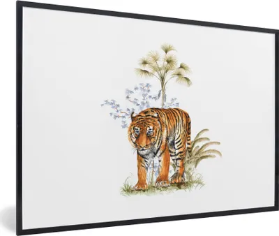 Produktbild von MuchoWow® MuchoWow® Gerahmtes Poster Tiger - Pflanze - Weiß 30x20 cm - Poster mit zchwarzem Bilderrahmen - Kunstdruck - Bild-Poster