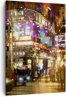 Produktbild von Bild auf Leinwand - Leinwandbild - Einteilig - Street Lichter Nacht Illustration - 50x70cm - Wand Bild - Wandbilder - Leinwanddruck - Wanddekoration - Leinwand bilder - Wandbild - PA50x70-3199
