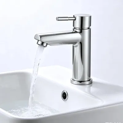 Image de Robinet d'eau froide en acier inoxydable - Robinet d'eau froide avec tuyau de raccordement de 80 cm