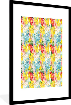 Produktbild von MuchoWow® MuchoWow® Gerahmtes Poster Blumen - Muster - Farben 60x90 cm - Poster mit zchwarzem Bilderrahmen - Dekoration - Wandposter Wohnzimmer - Hochwertig