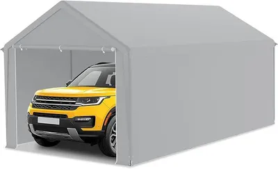Produktbild von Carport Zeltgarage 3x6 m Große Garagenzelt Lagerzelt mit Abnehmbar Seitenwände Winterfest Mobile Garage Unterstand Weidezelt für Auto SUV LKW, Grau