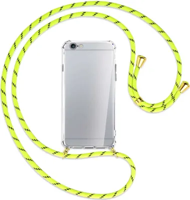 Produktbild von Handykette Backcover-Schutzhülle mit Band (Metall goldfarben) für Apple iPhone 6 / 6S - neongelb