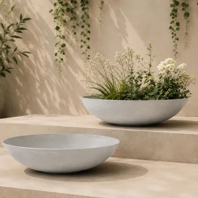 Immagine prodotto di Fioriere piatte per esterni Ciotole decorative rotonde grigio chiaro 45 cm
