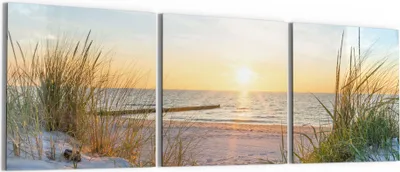 Produktbild von DEQORI Glasbild Echtglas 3x50x50 cm 'Abendsonne an der Ostsee' Wandbilder XXL groß